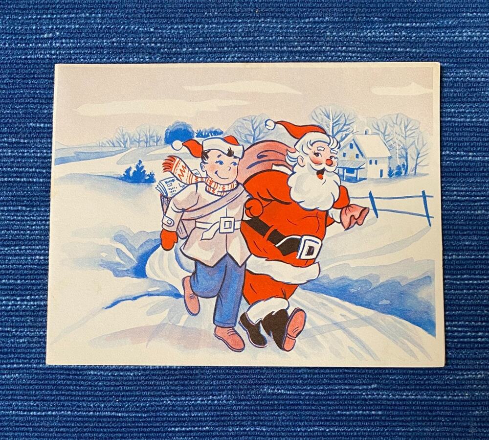 VTG MCM Huntington Park CA Daily Signal Newspaper Paperboy Christmas Card Santa